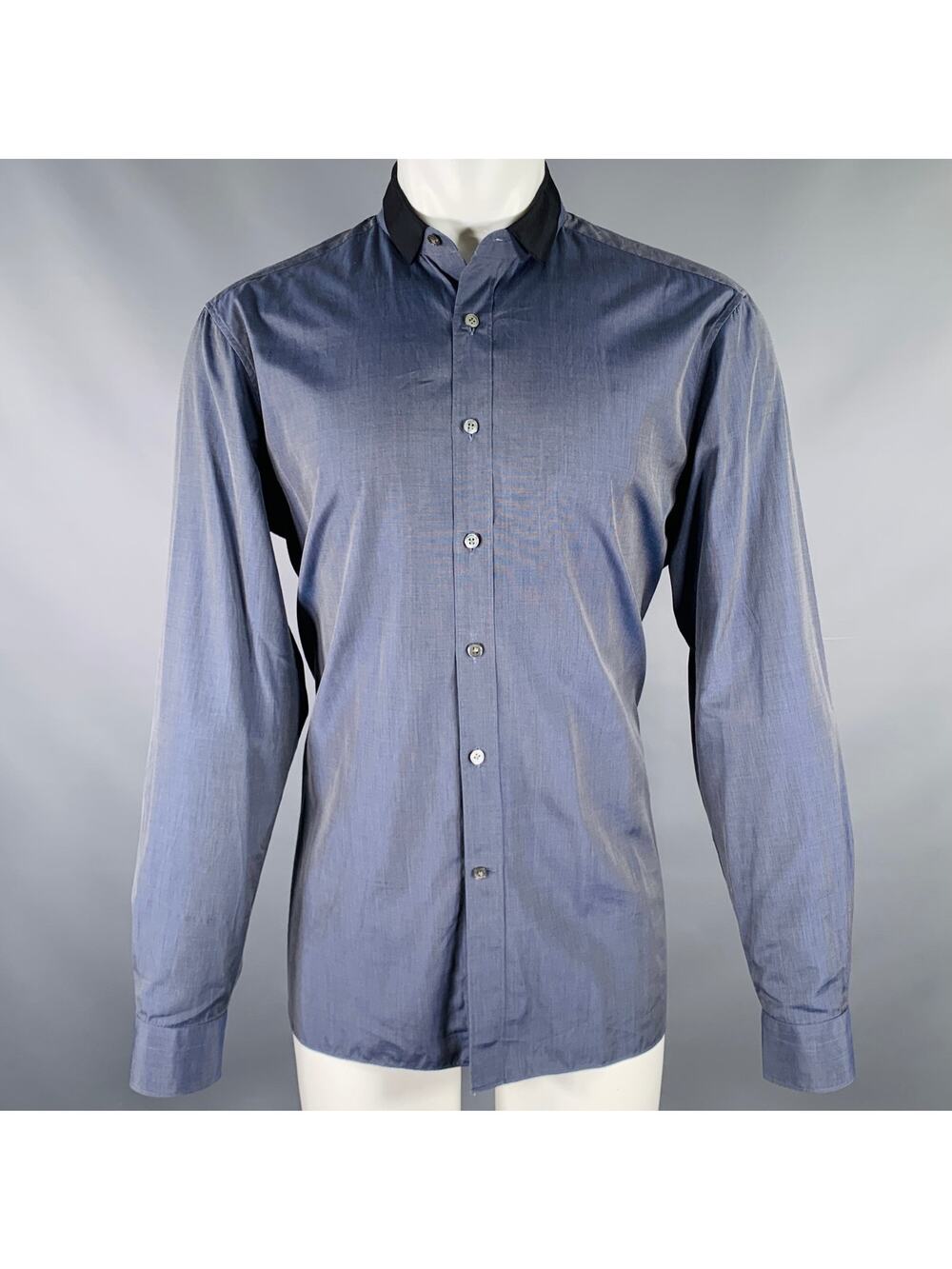 LANVIN Size M Navy Black Grid Cotton Button Up Long Sleeve Shirt